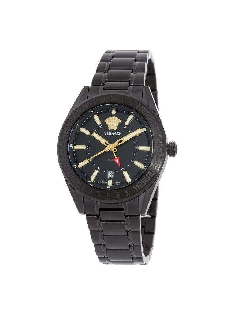 Nwt Versace VCode Gmt Quartz Black Dial Mens Watch